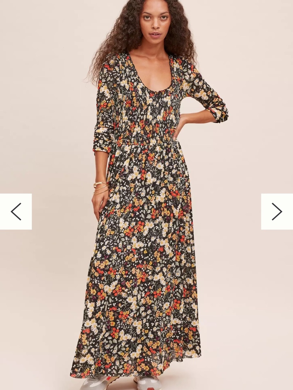 Anthropologie Black Maxi Dress with Orange & Cream Floral Print